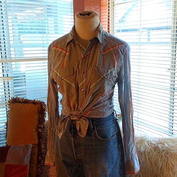 Vintage Tops - Vintage Western Stapleford Long Sleeve Pearl Snap Shirt
